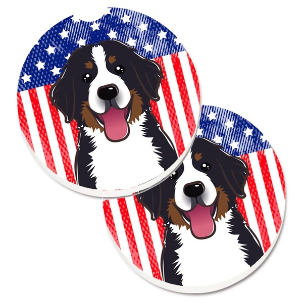 Carolines Treasures American Flag and Bernese Mountain Dog Set of 2 Cup Holder Car Coaster BB2167CARC - main